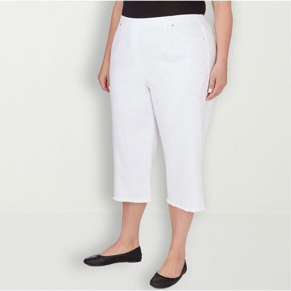 ALFRED DUNNER Capri Pants 22W White Slimming Stretch Blue Bayou Mid Rise Plus - Picture 4 of 15